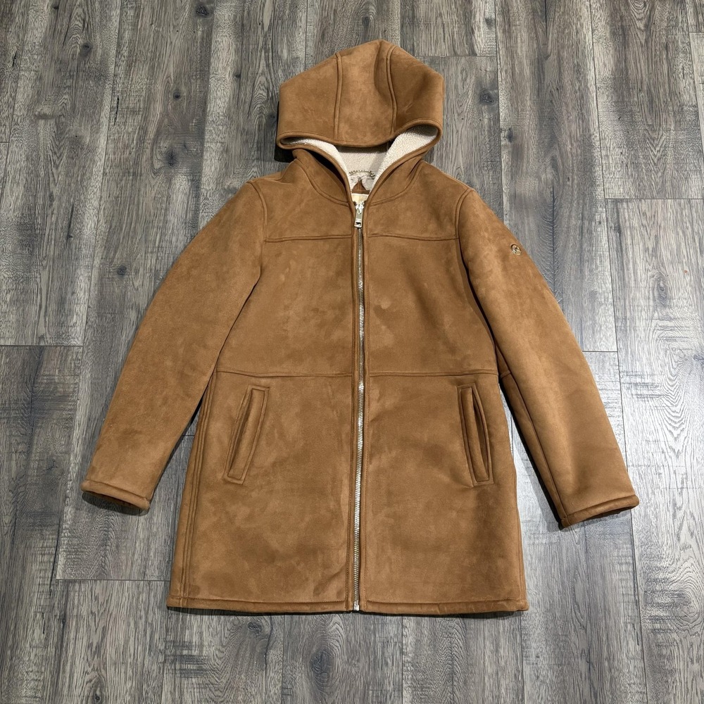 MICHAEL Michael‎ Kors Coat Womens Medium Brown Faux Shearling Lined Hooded Parka